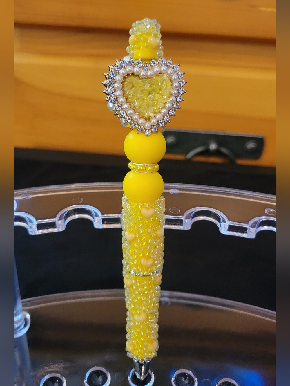 Yellow Heart Crystal Beaded Handmade Pen